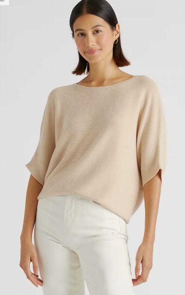 Quince Lightweight Cotton Cashmere Link-Stitch Dolman Sweater Nwt Size Medium